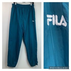 FILA: zip ankle pull on warm up track pants mesh lined drawstring high waist